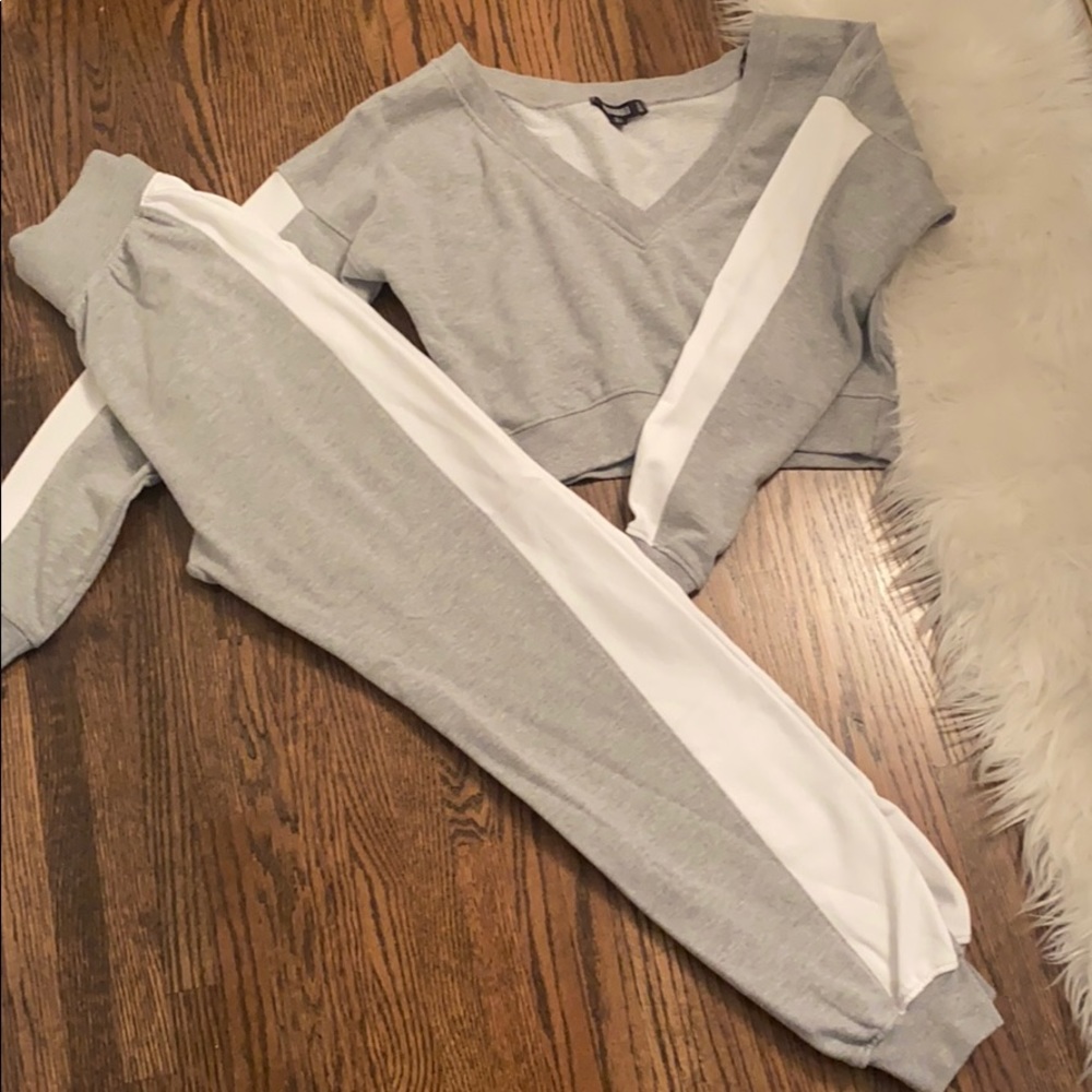 Missguided matching grey and white sweatsuit